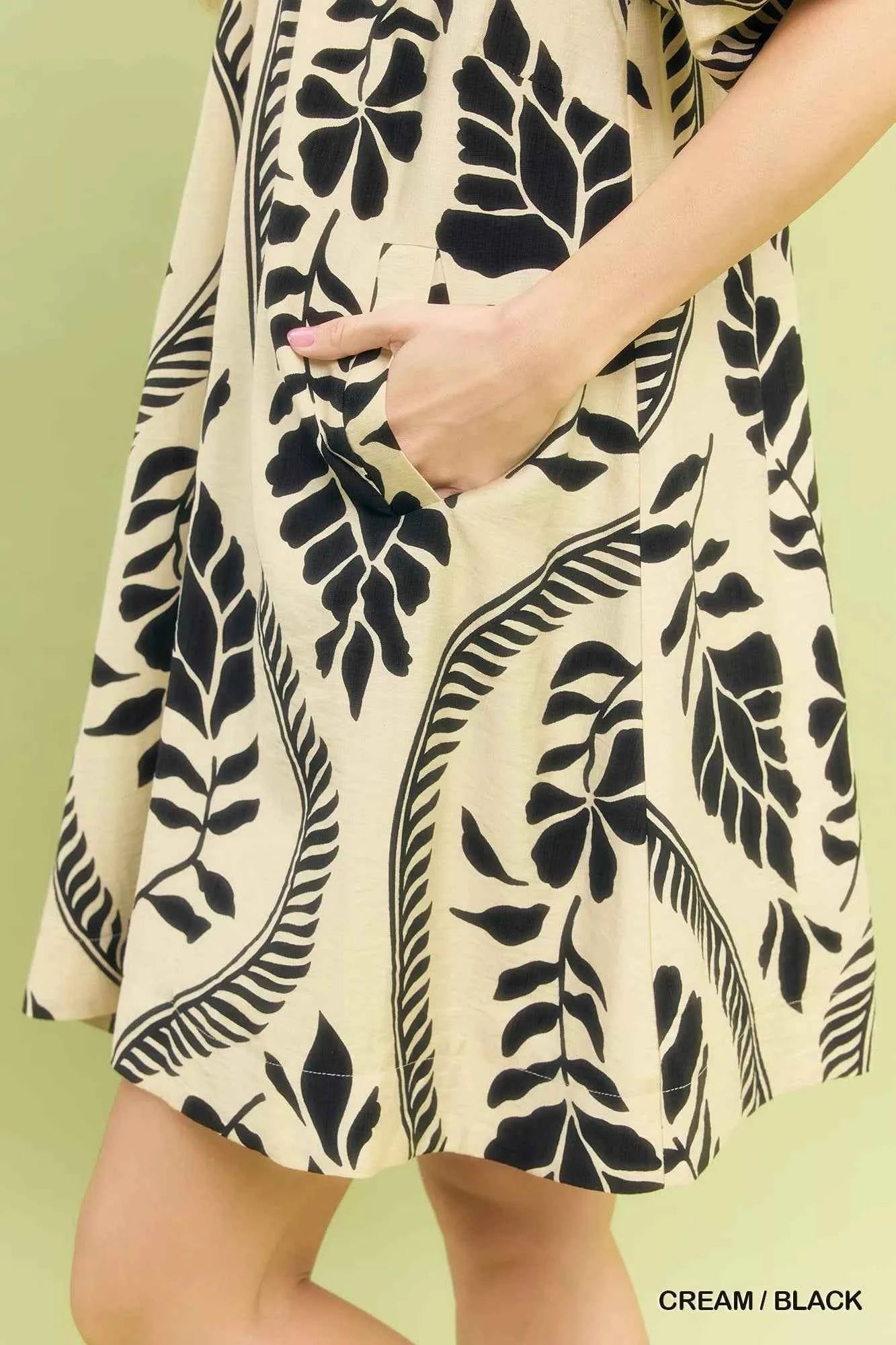 Umgee Leafy Ogee Print Mini Dress