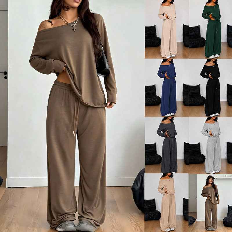 Loose-fitting Long-sleeve High-waist Straight-leg Pants Spicy-girl Casual Two-piece Set