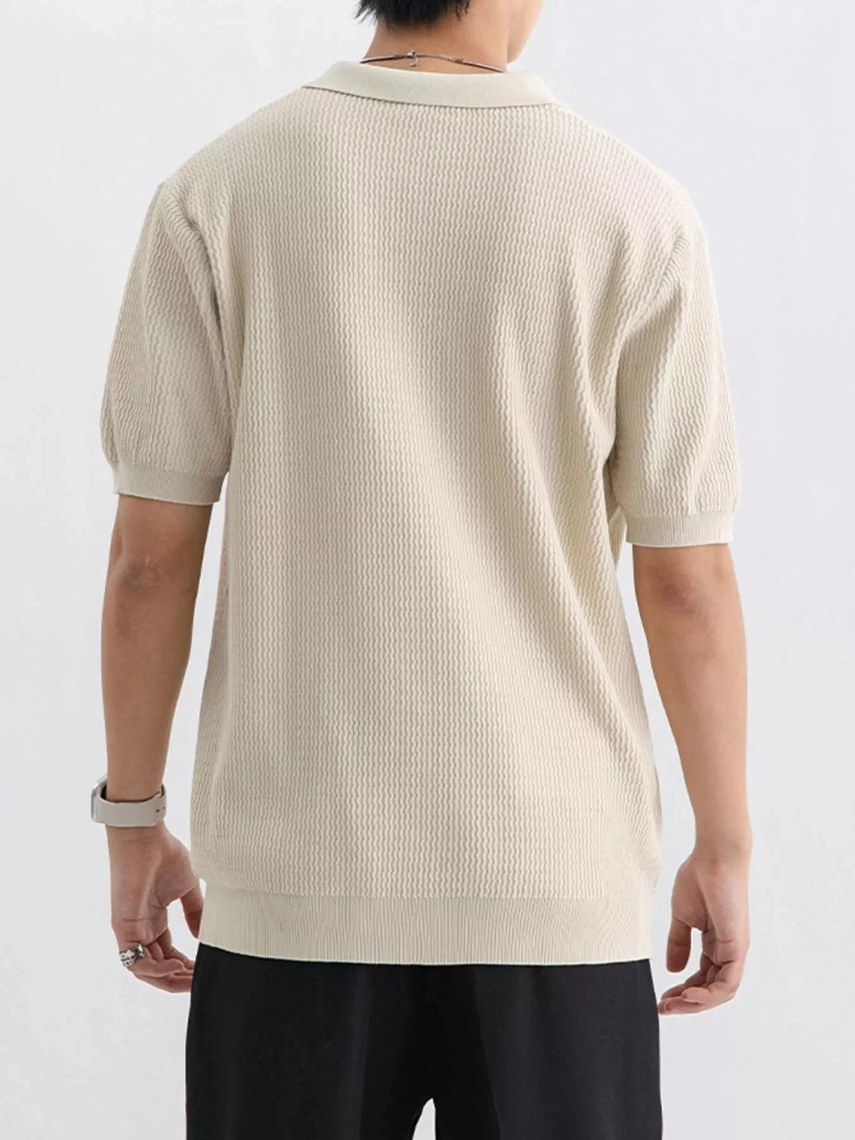 Men's Plus Size Textured Knit Short Sleeve Polo