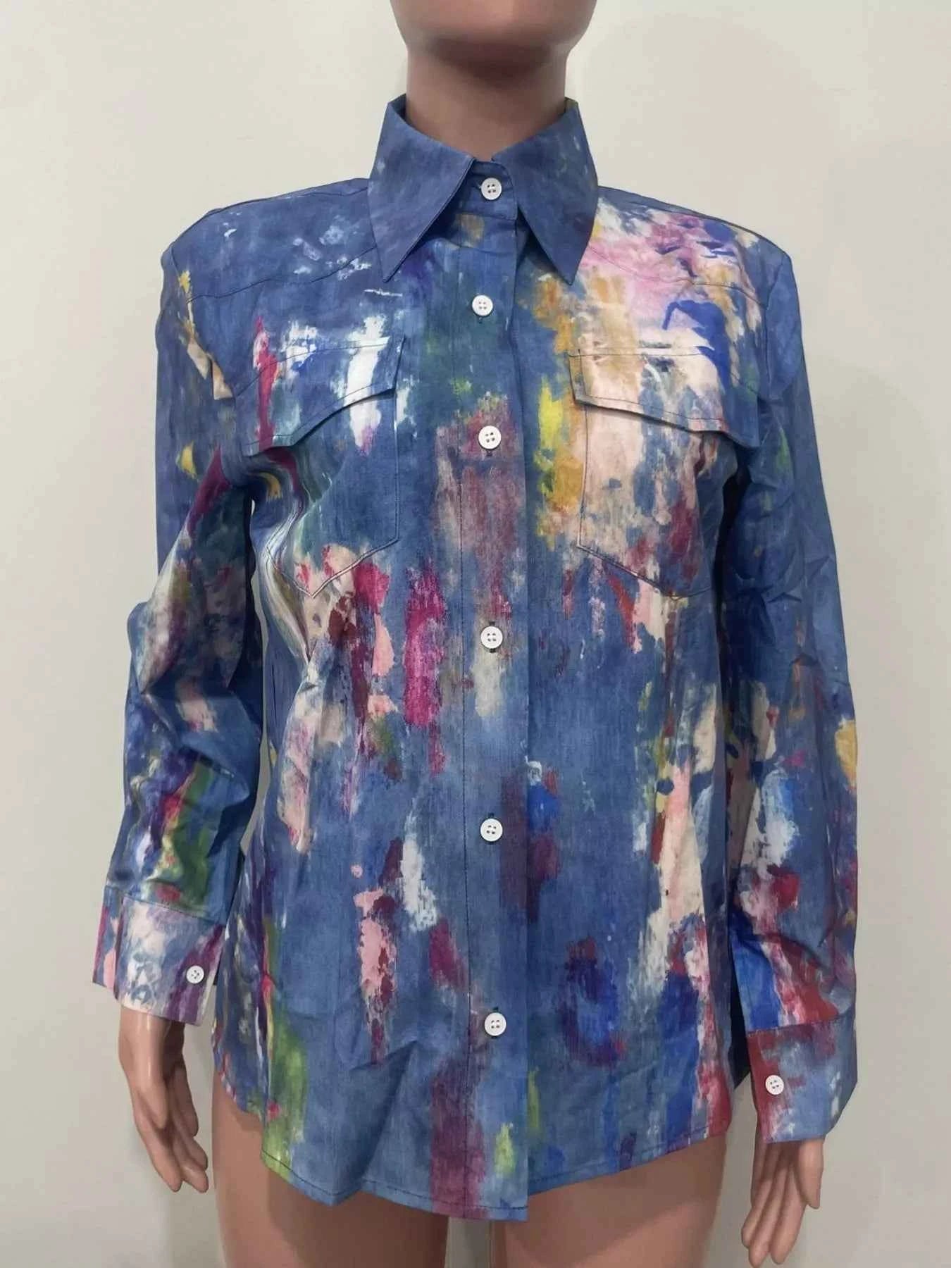 Artistic Painted Long Sleeve Denim Shirt