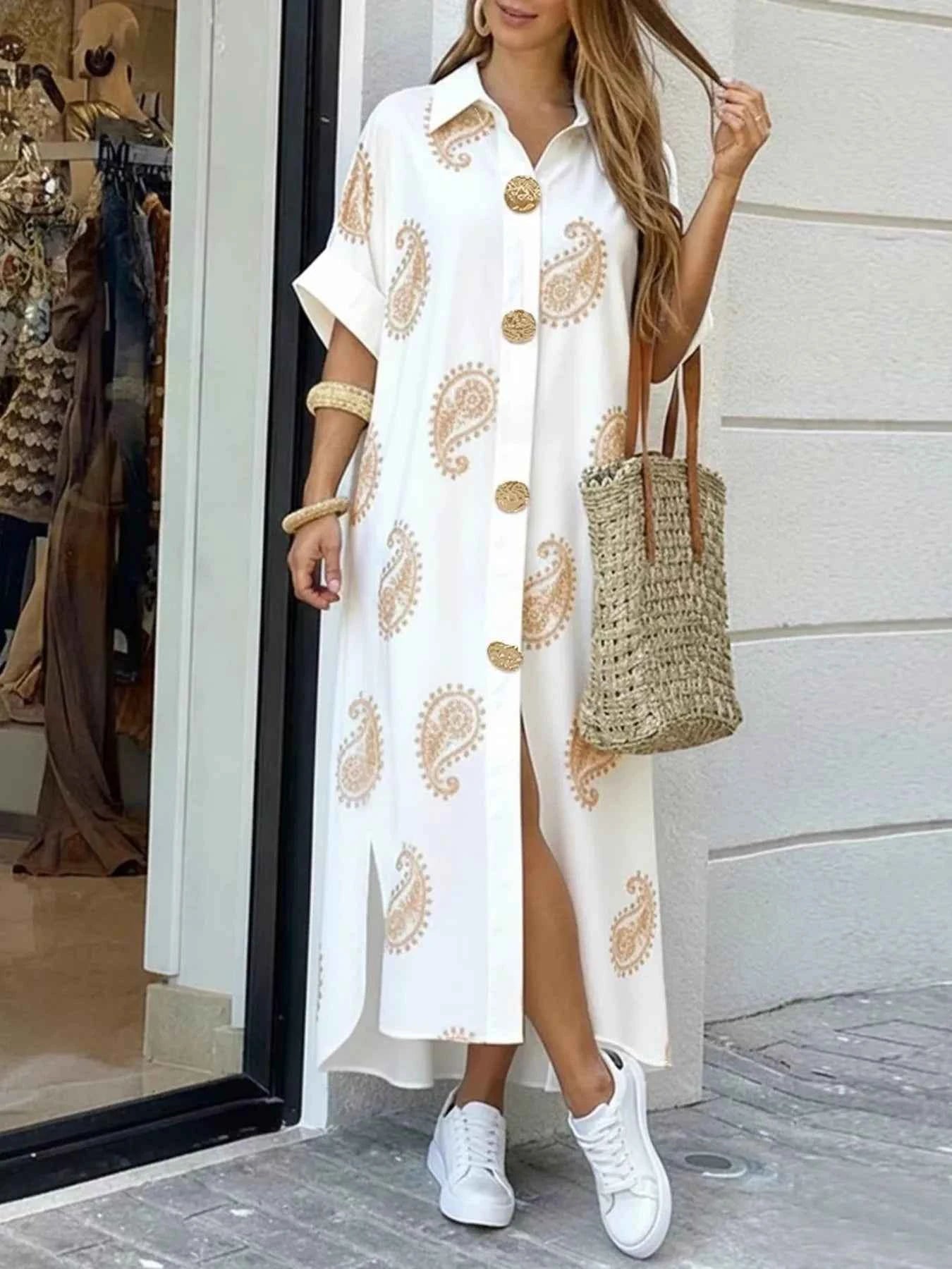 Floral Print Button-Down Maxi Shirt Dress