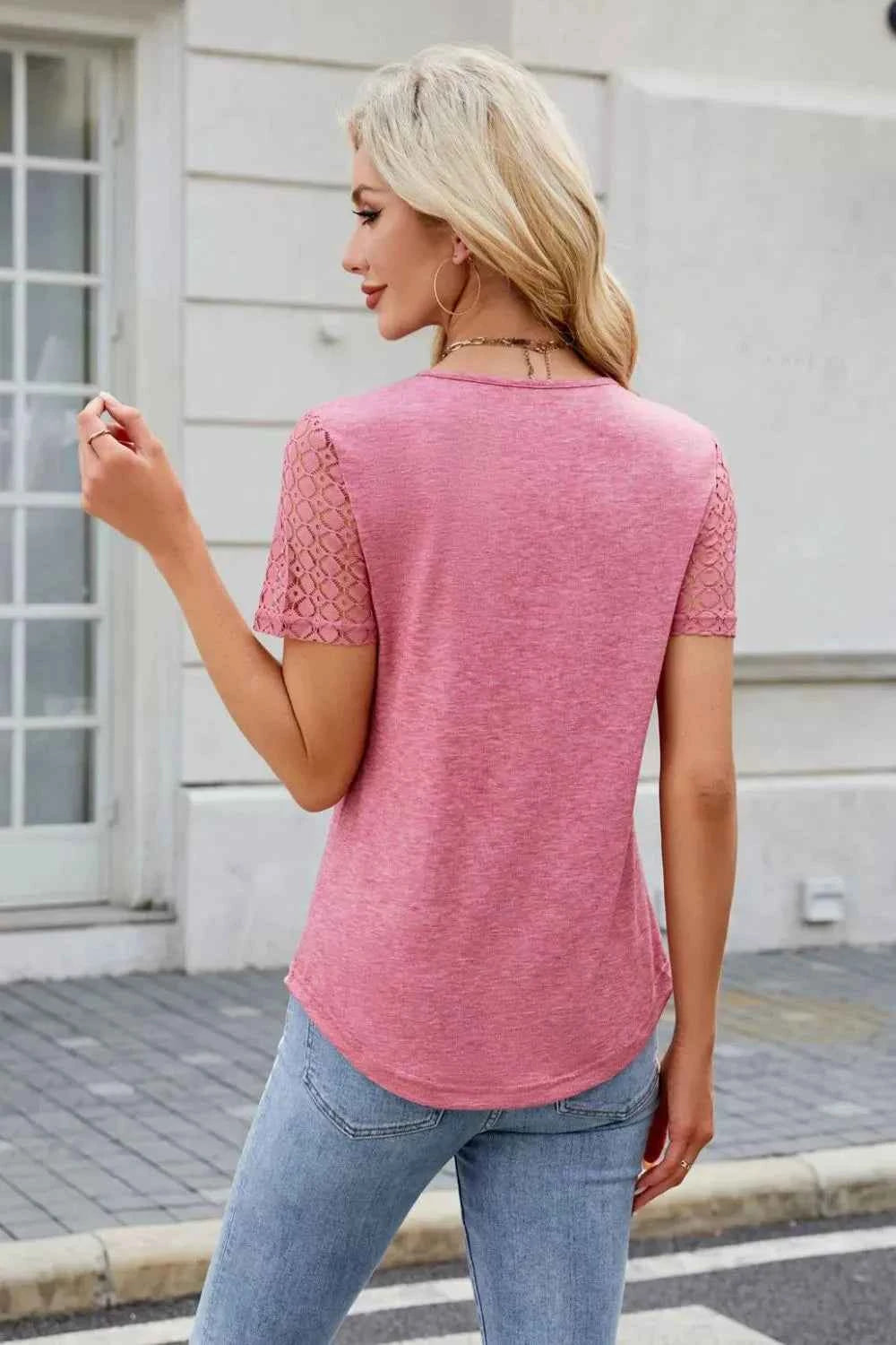 Smocked Round Neck Short Sleeve T-Shirt