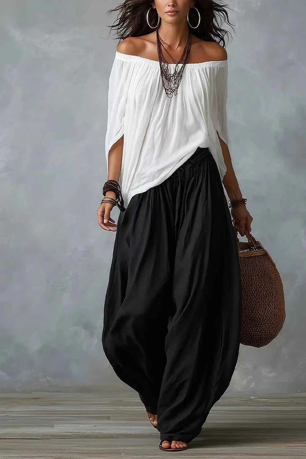 Full Size Off-Shoulder Top and Wide-Leg Pants Set Plus Size