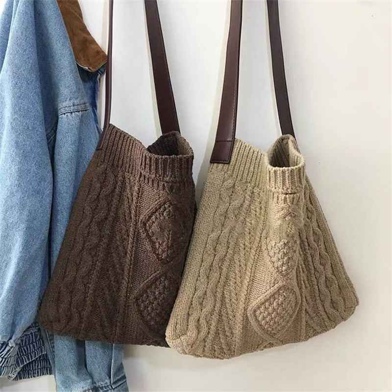 Vintage wool knitted woven shoulder bag