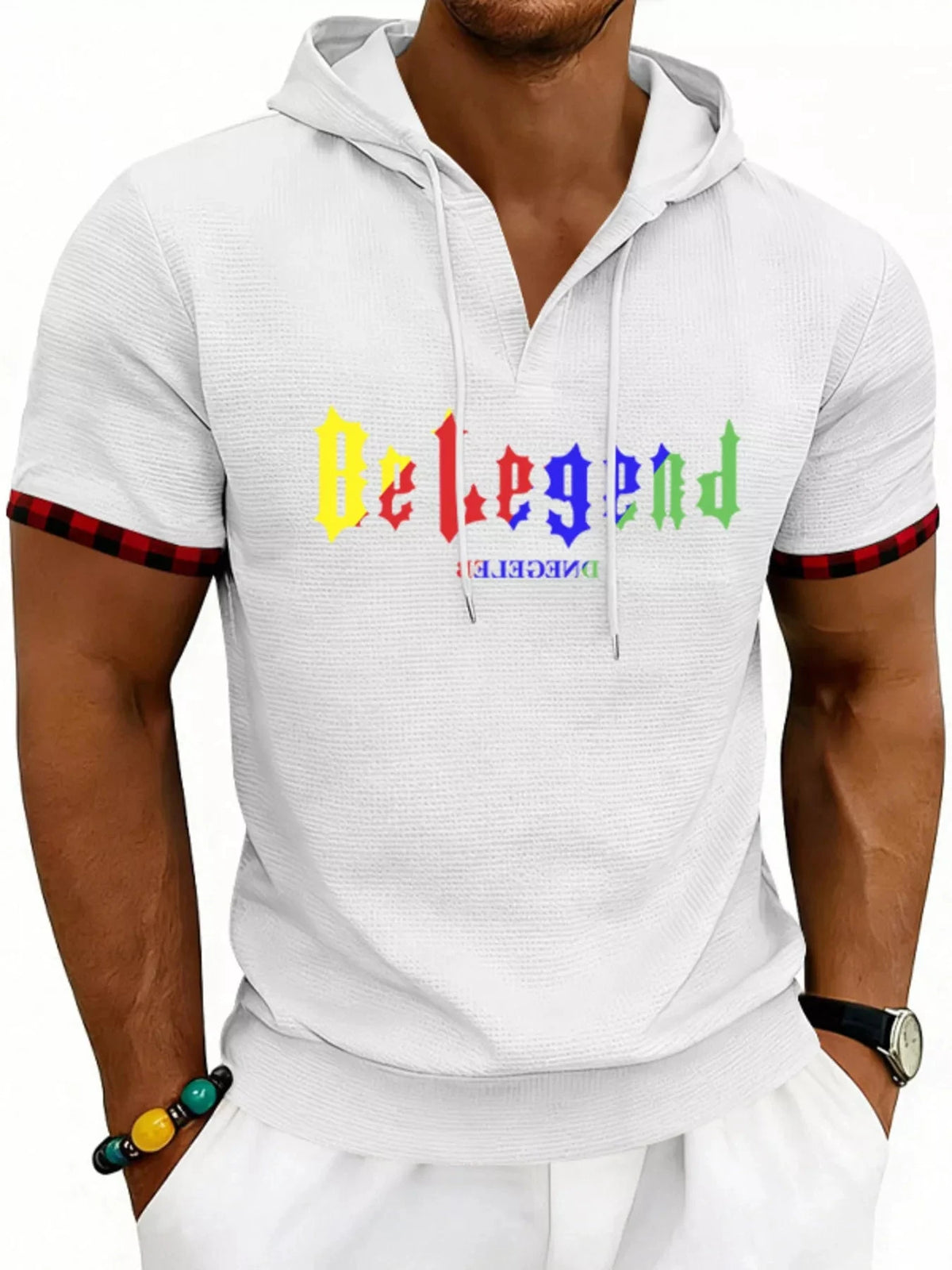 Men's Full Size Letter Graphic Short Sleeve Hooded Top Plus Size