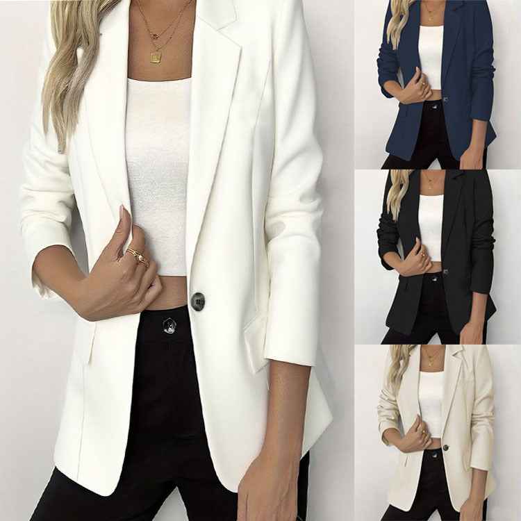 Women's Work Jackets Single Button Long Sleeve Jacket Solid Color Casual Outerwear Coat