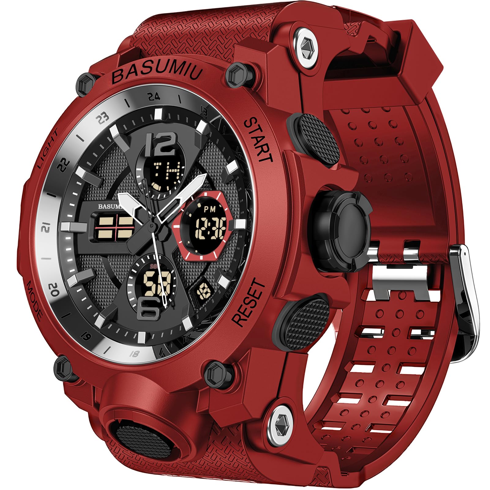 Pienolan Mens Sports Wrist Watches Analog Digital Tactical Military Watch Waterproof Gold Watches for Men (C-Red)