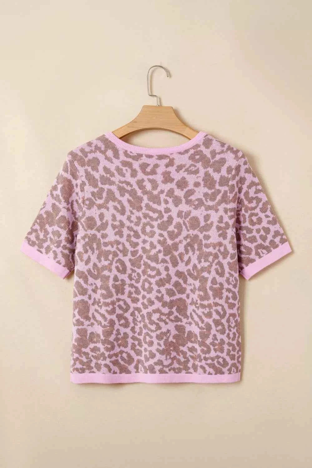 Leopard Button Down Short Sleeve Sweater Cardigan