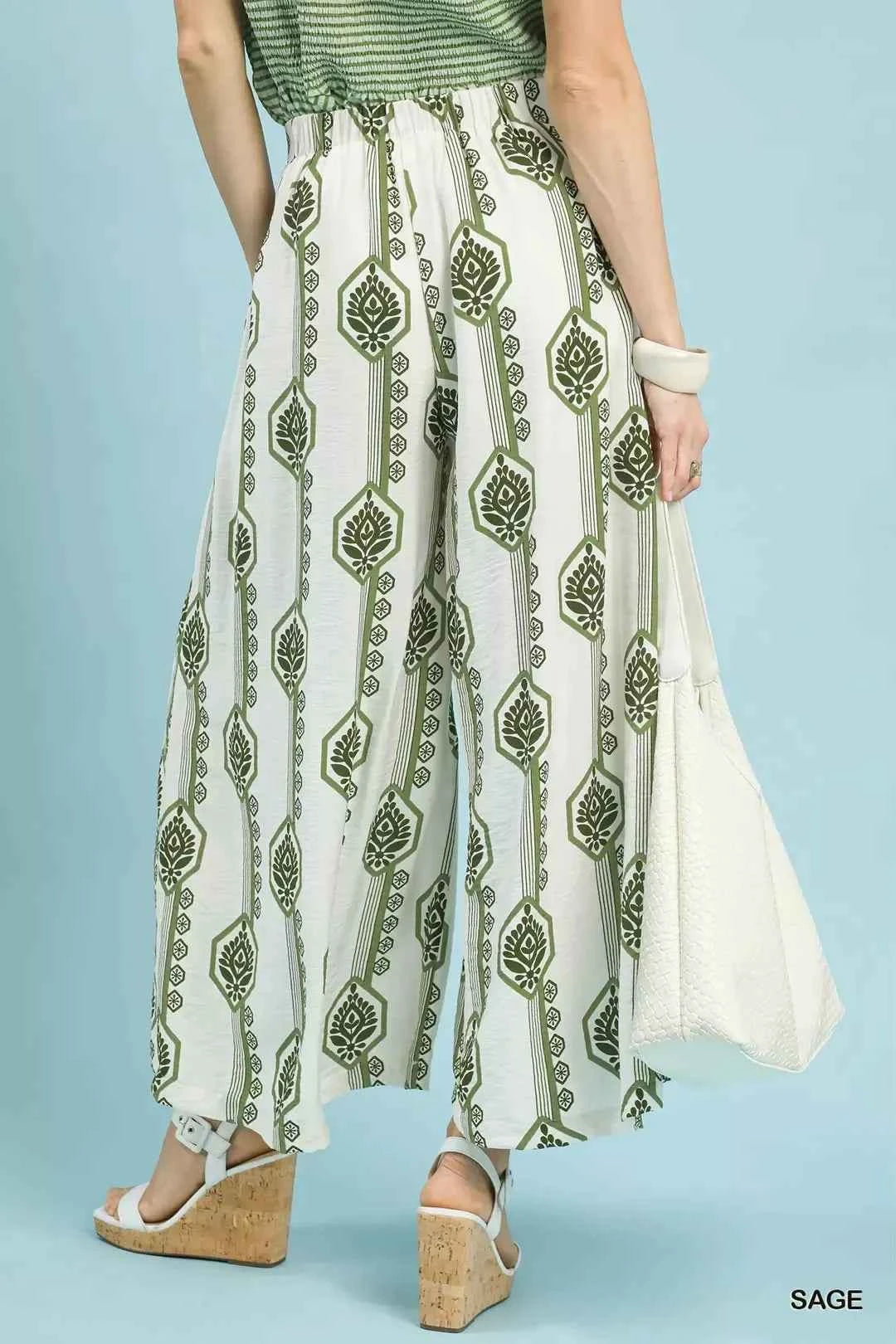 Umgee Geometric Boho Print Wide Leg Pants