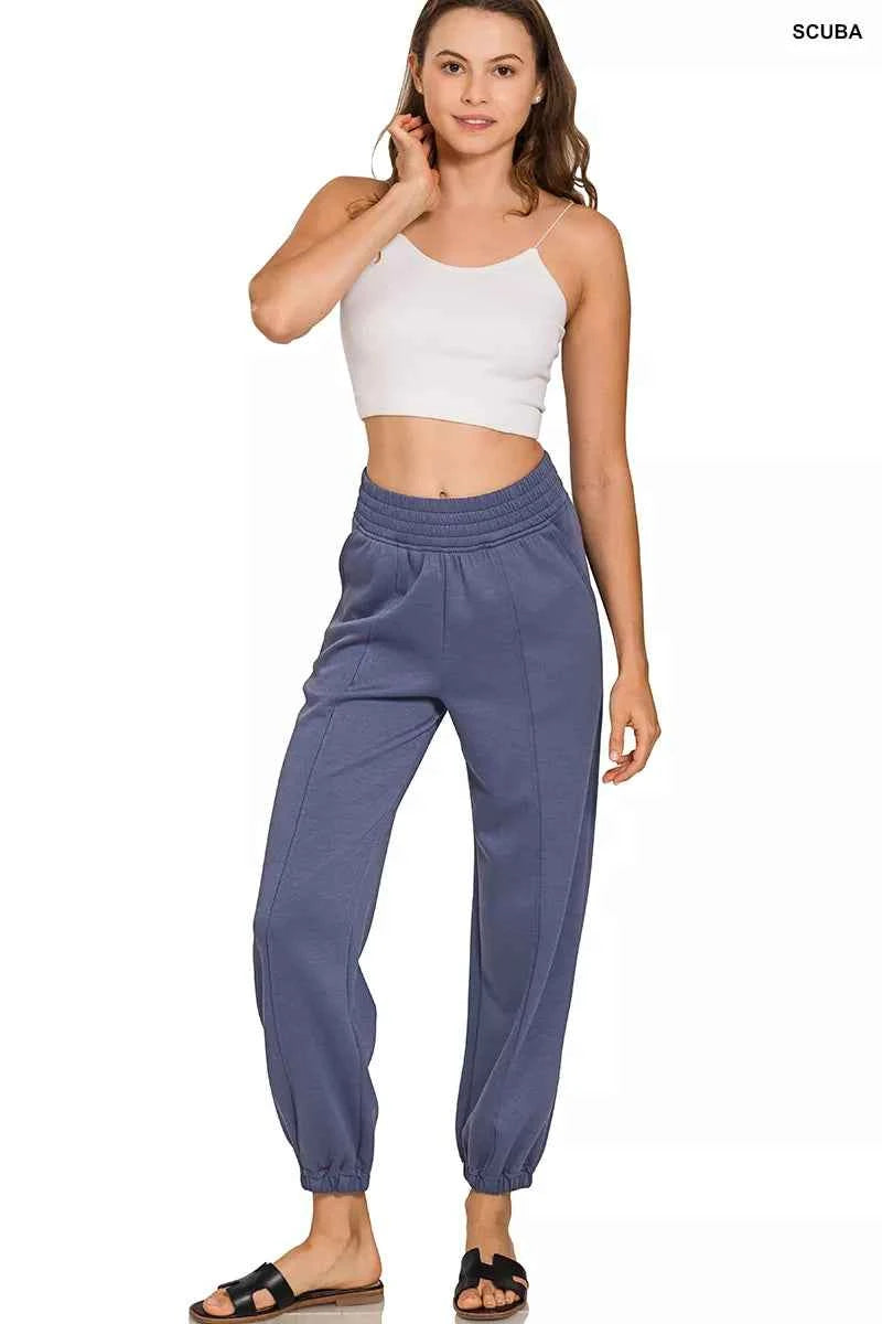 Zenana Scuba Elastic Waist Joggers with pockets