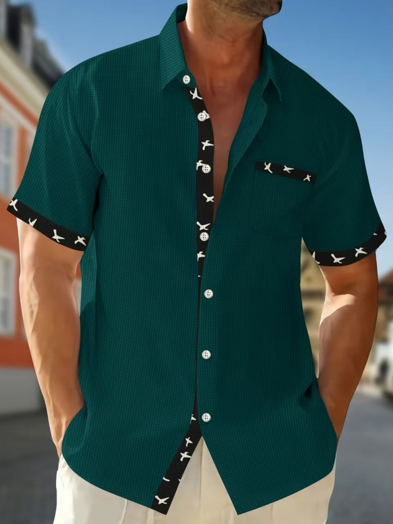 Men's Full Size Casual Button Up Short Sleeve Shirt Plus Size