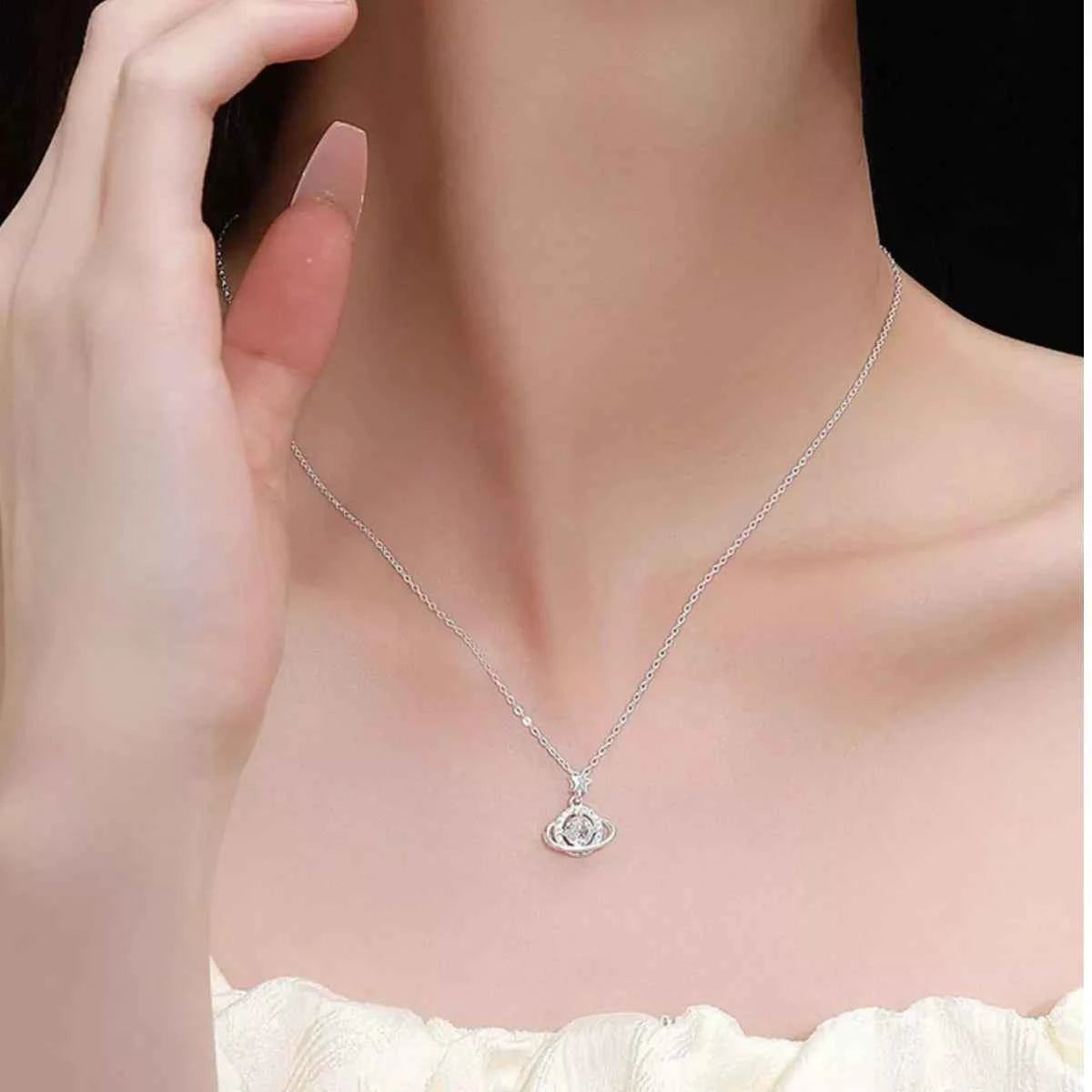 925 Silver 1-Carat Moissanite Planet Necklace