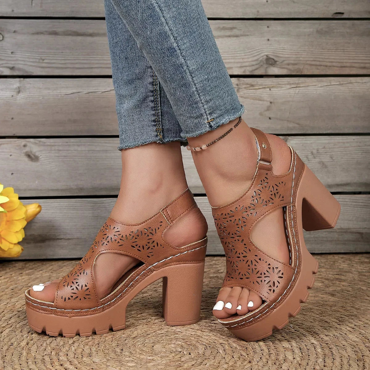 Open Toe Block Heels Sandals