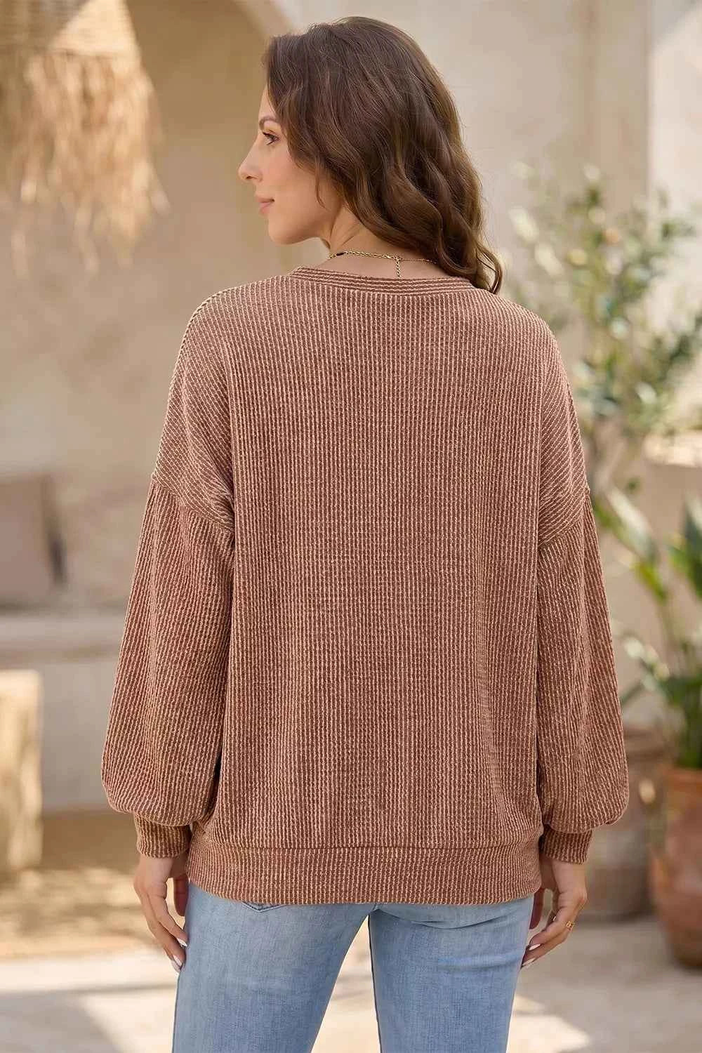 Leopard Print Colorblock Ribbed Knit Blouse