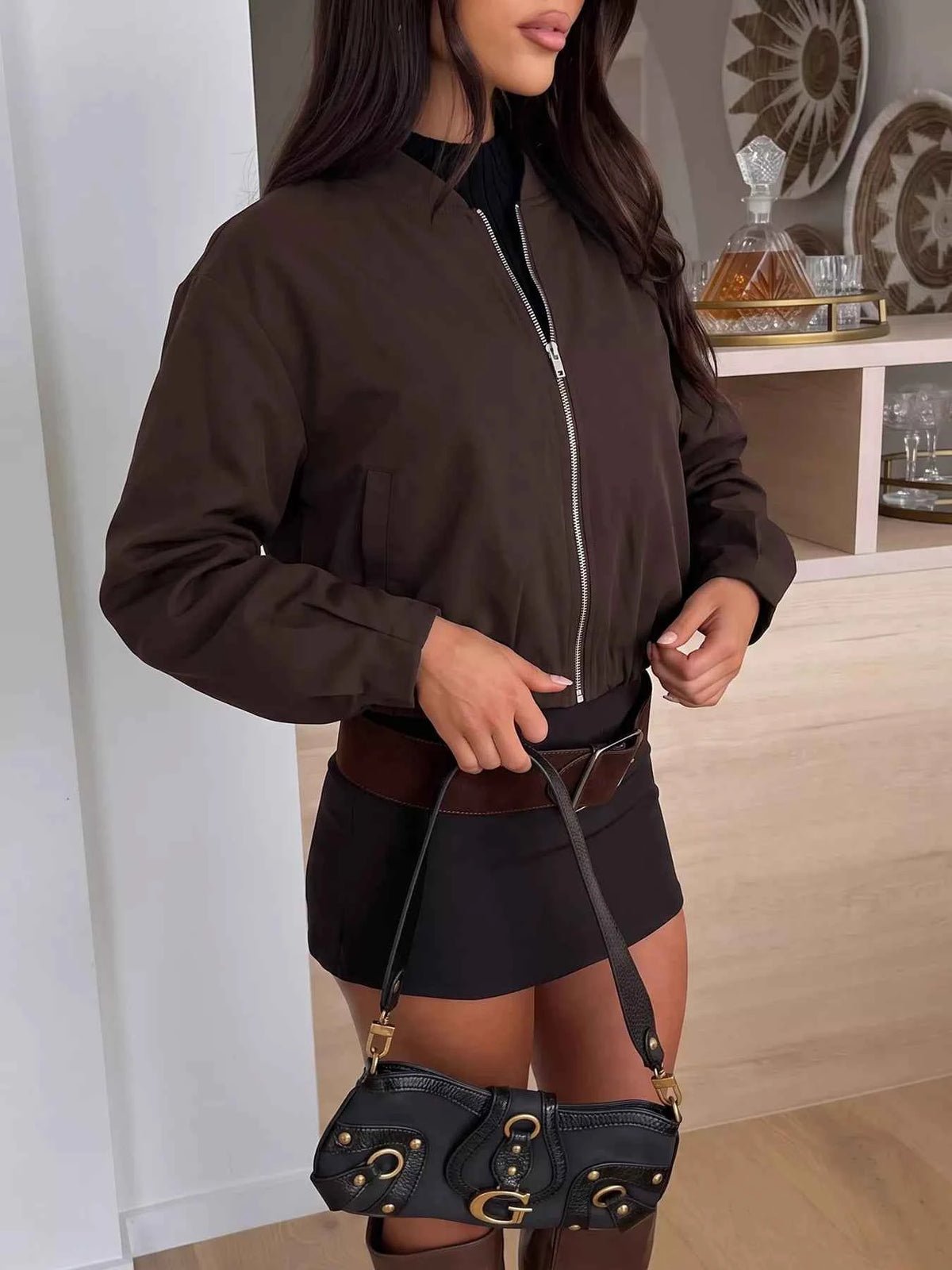 Zip Up Dropped Shoulder Jacket