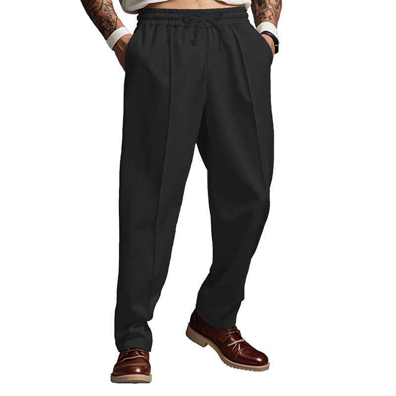 Casual Solid-color Trousers Loose-fitting With A Drawstring And Straight Legs