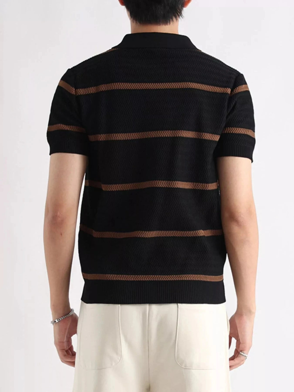Men's Plus Size Striped Zip-Up Knit Polo