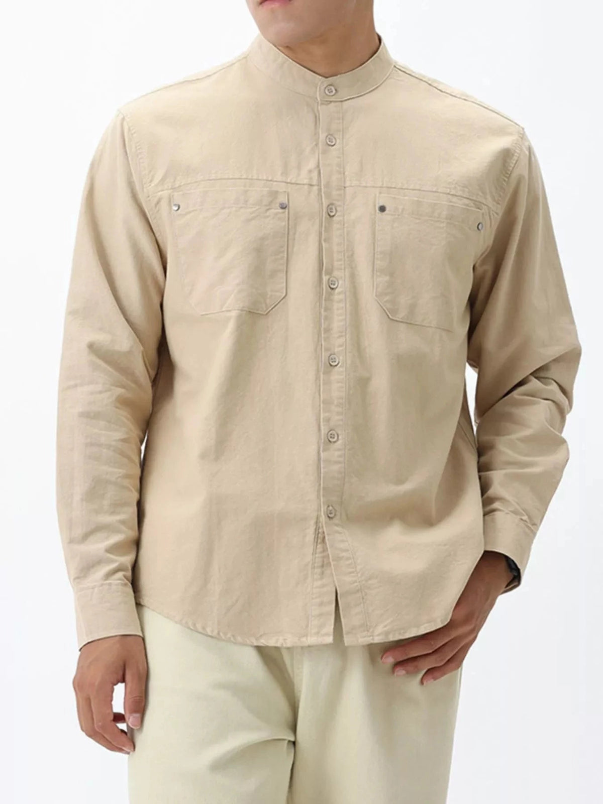 Men's Plus Size Casual Long Sleeve Shirt with Double Chest Pockets