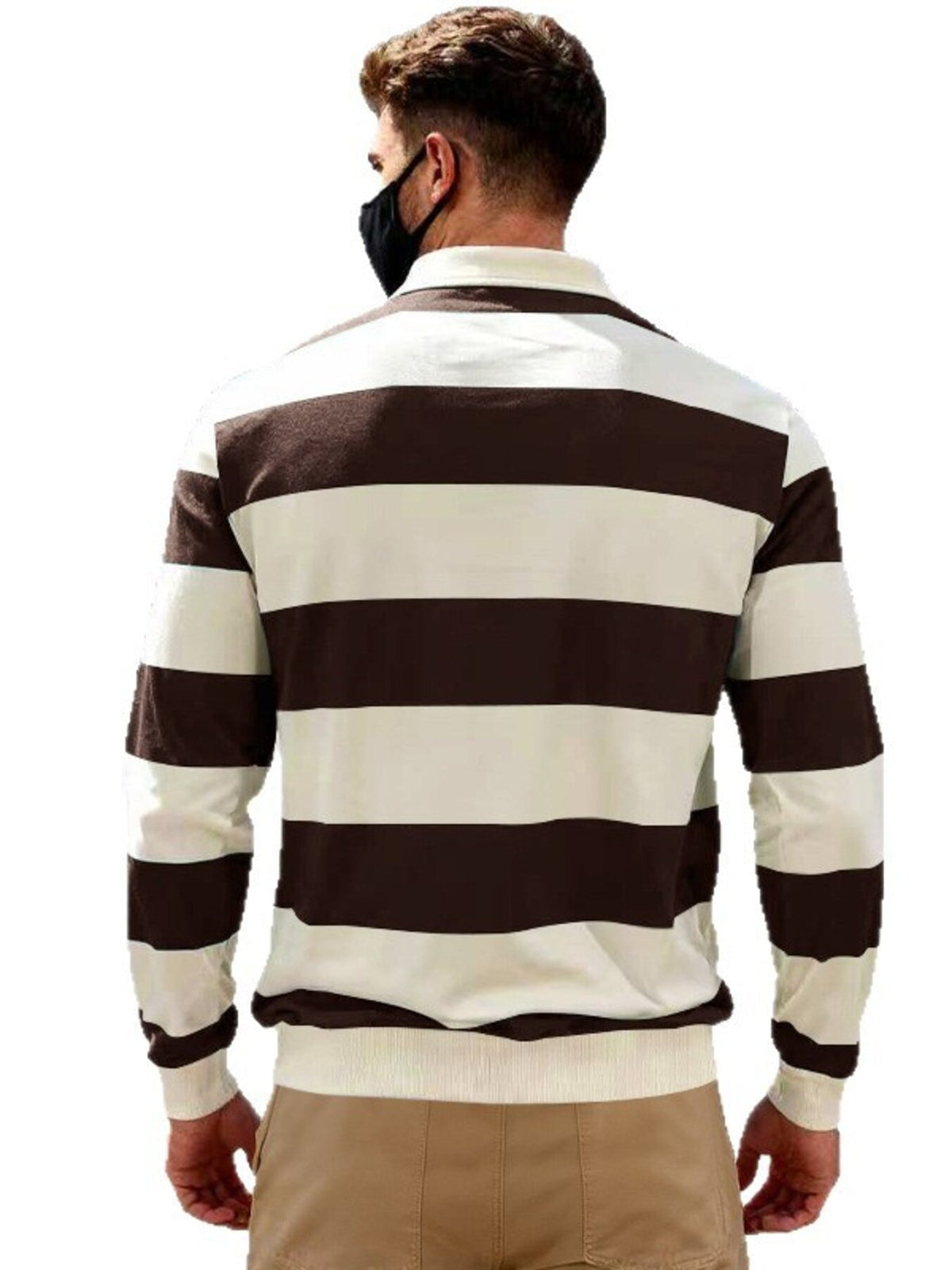 Men's Full Size Classic Striped Long-Sleeve Polo Plus Size