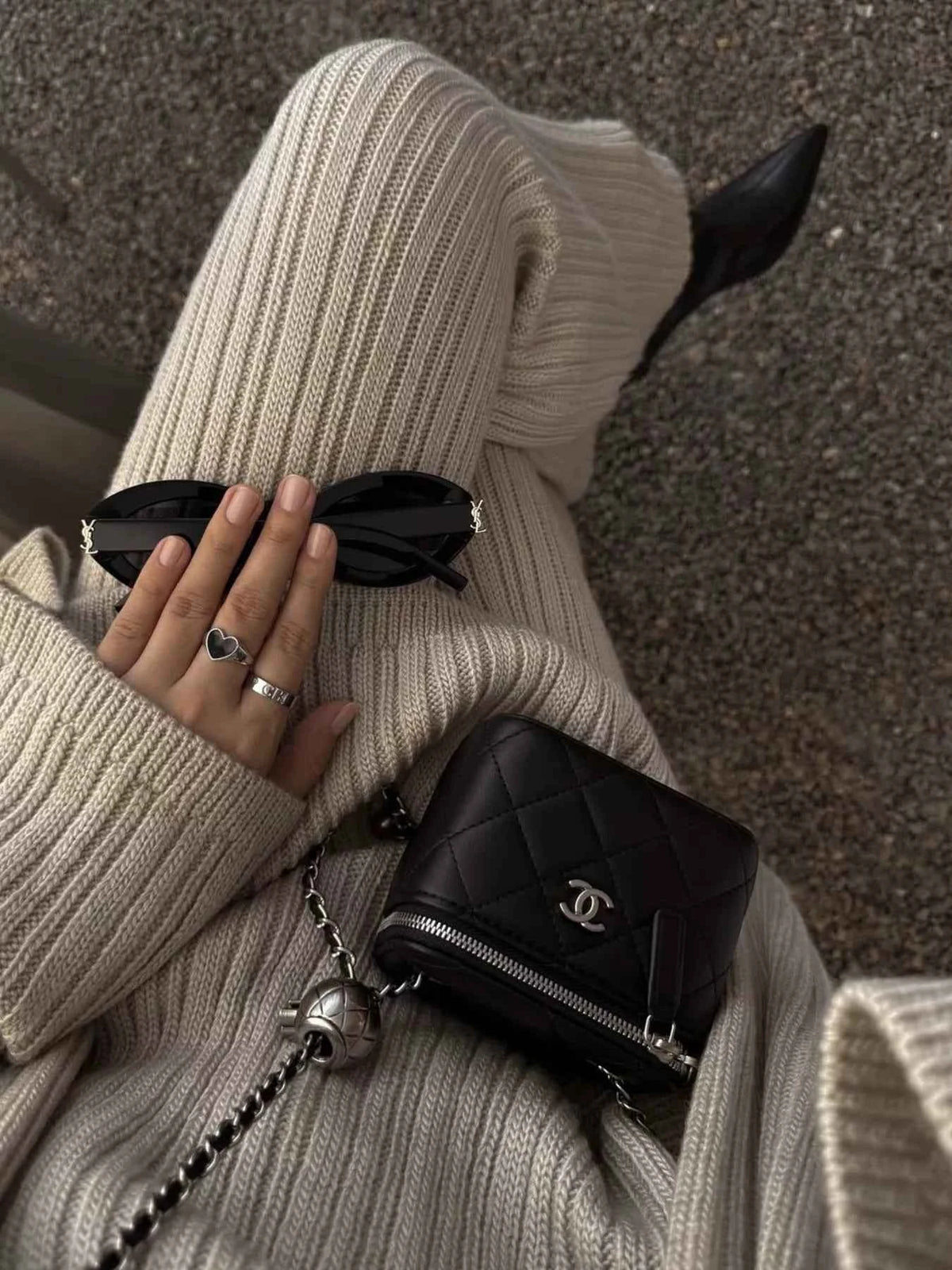 3-Piece Crew Neck Ribbed Sweater and Wide-Leg Pants Set with Scarf