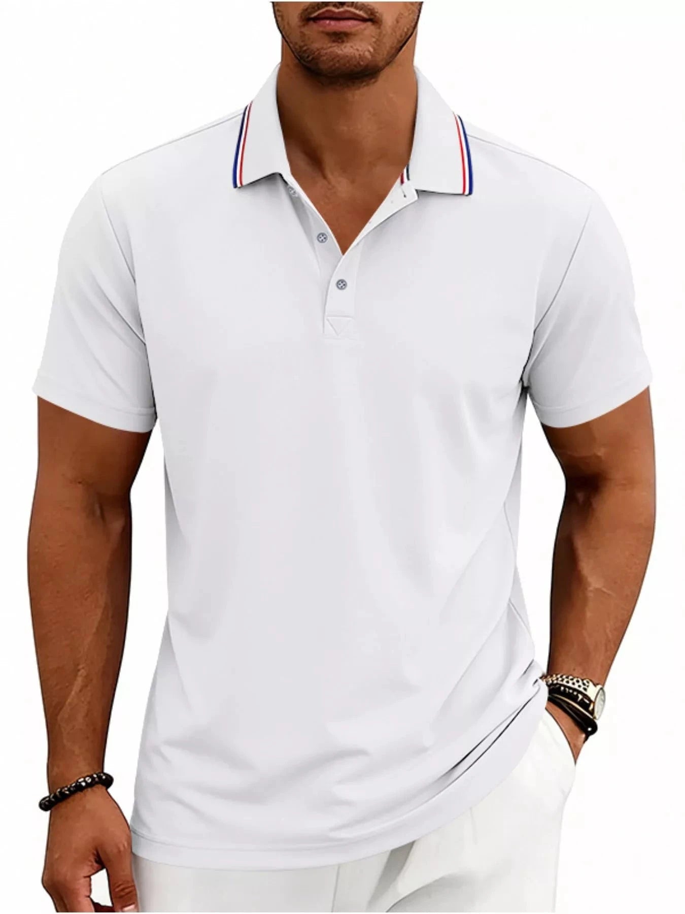 Men's Full Size Casual Button Detail Polo Plus Size