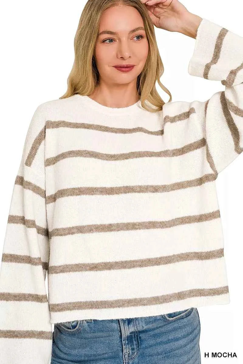 Zenana Wool Blend Striped Sweater