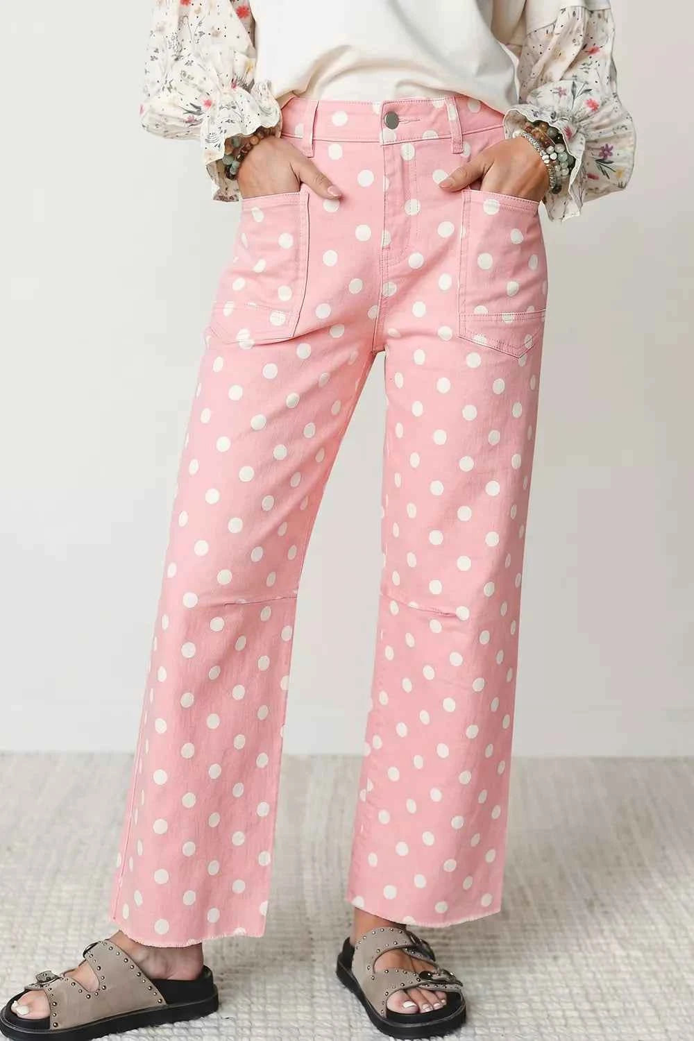Polka Dot Wide Leg Jeans