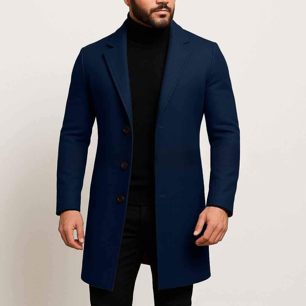 Solid-color Single-breasted Trench Coat Wool Fabric