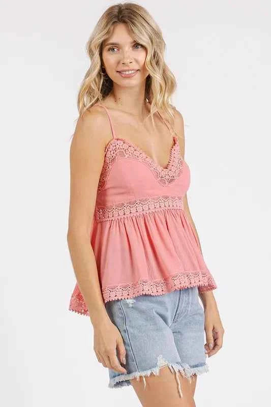 Mittoshop Crisscross Back Lace Detail V-Neck Cami