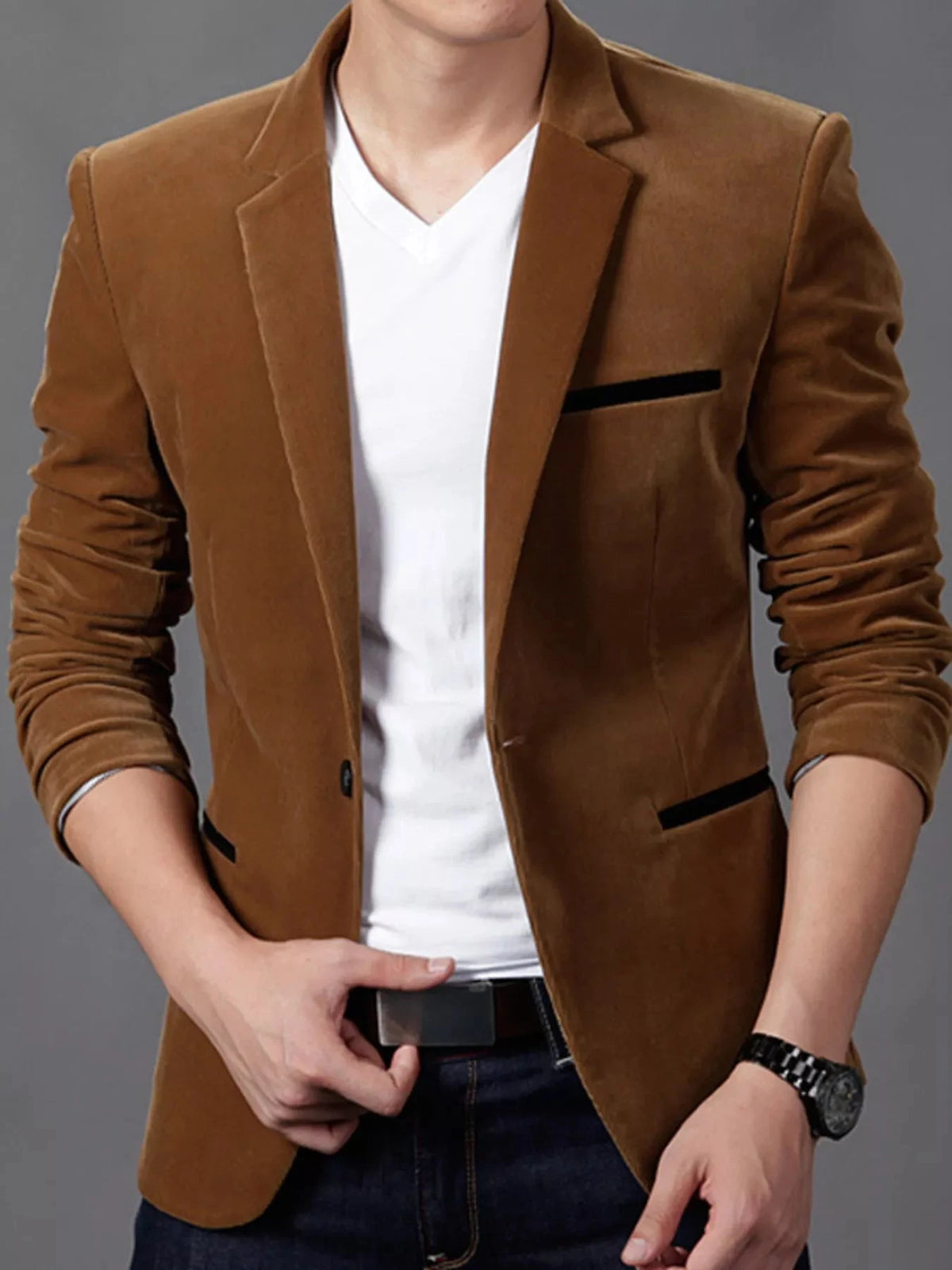 Men's Plus Size Slim Fit Velvet Blazer