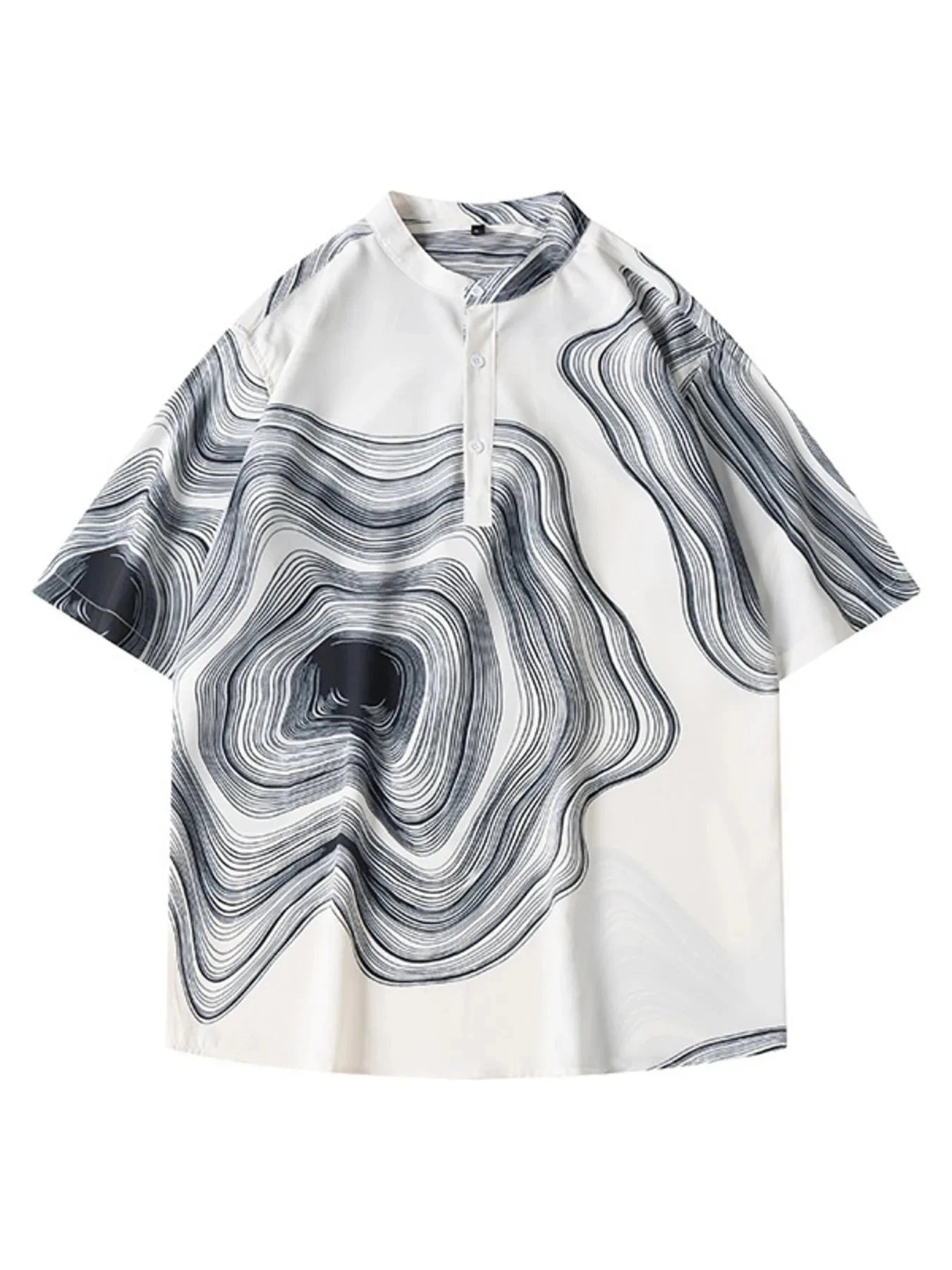 Men's Plus Size Abstract Wave Print Short Sleeve Blouse