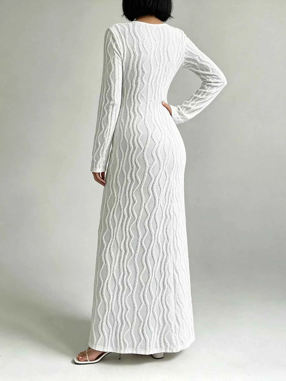 Textured Cut-Out Long Sleeve Maxi Dress