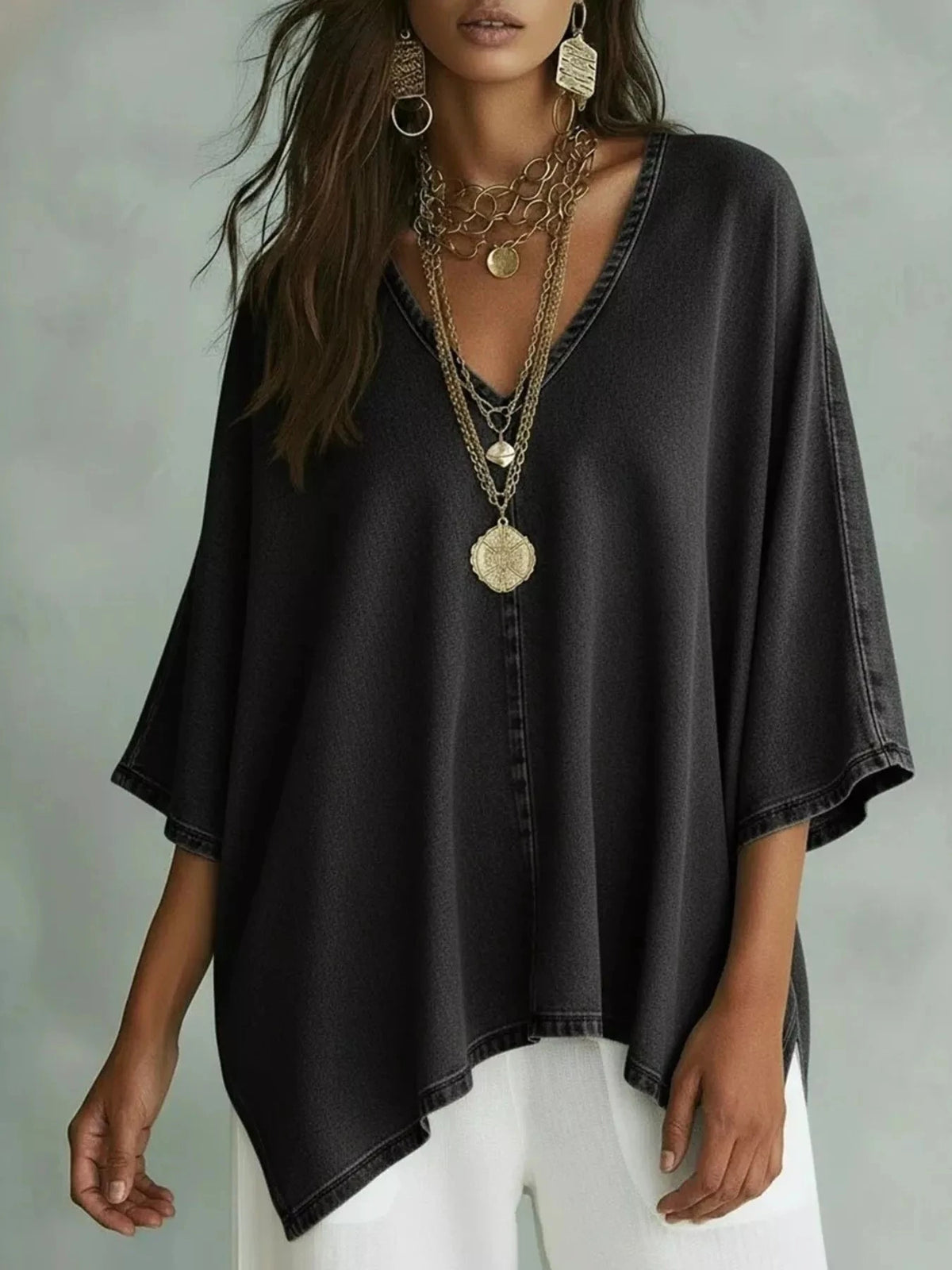 V-Neck Batwing Sleeve T-Shirt
