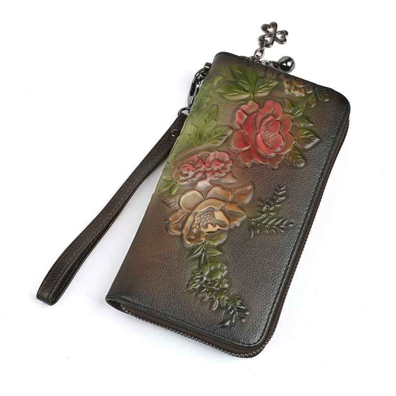 New Womens Genuine Leather Long Wallet With Zipper