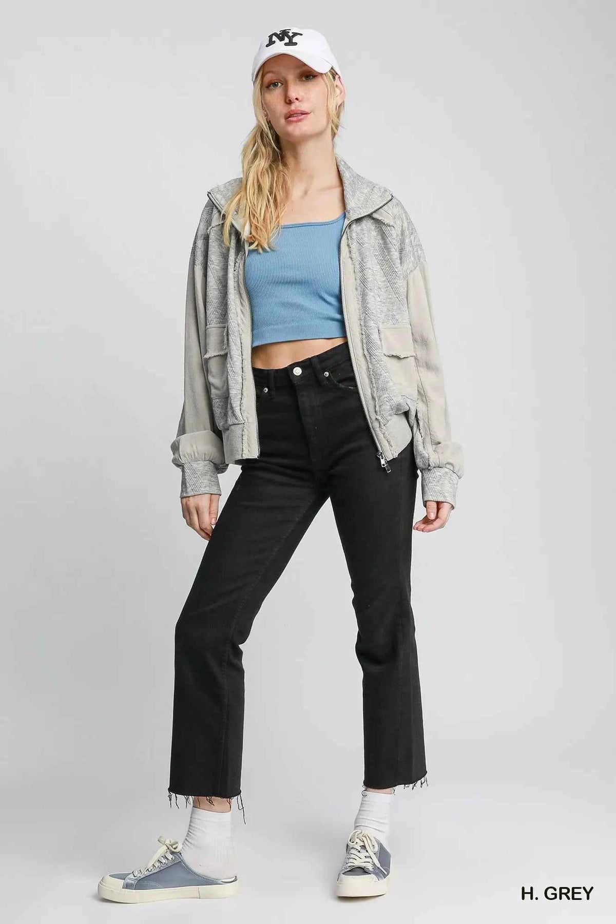 Umgee Two-Way Jacquard Zip-Up Jacket