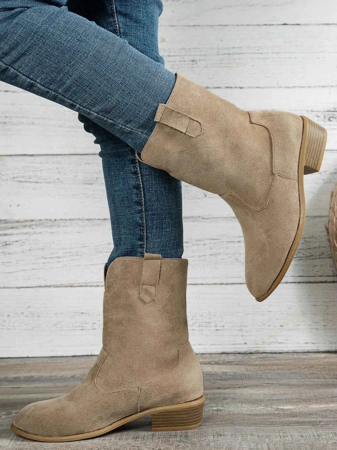 Western Style Block Heels Boots