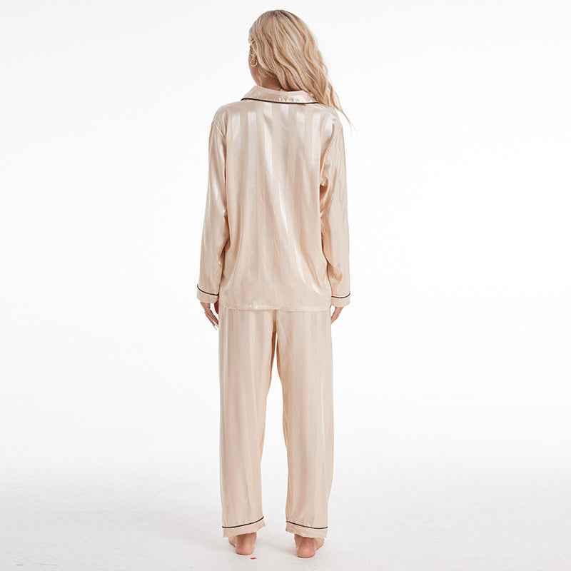 Artificial Silk Bold Stripes Long-sleeved Home Wear European And American Style Pajamas Plus Size