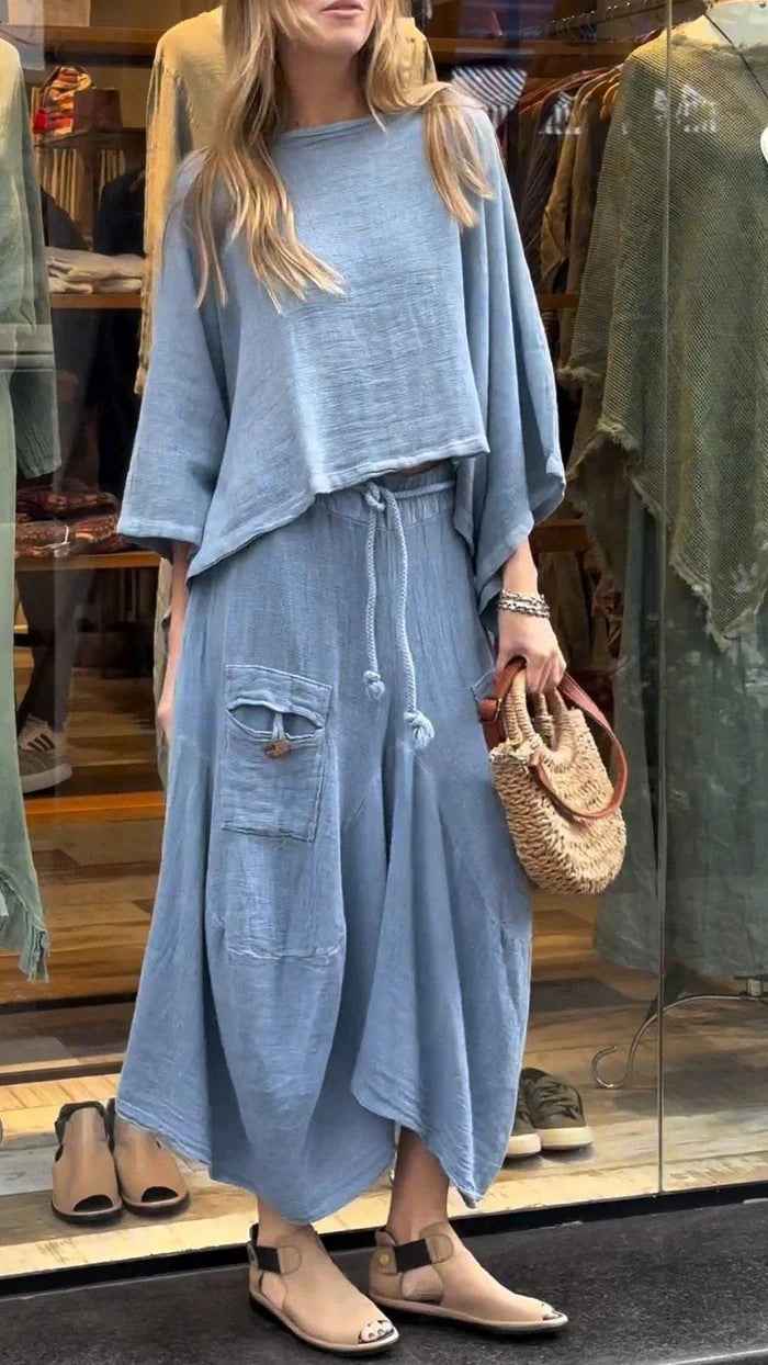 Loose-fitting Skirt Suit Fashion Solid Color Pullover Long-sleeved Top And Long Skirt Two-piece Set