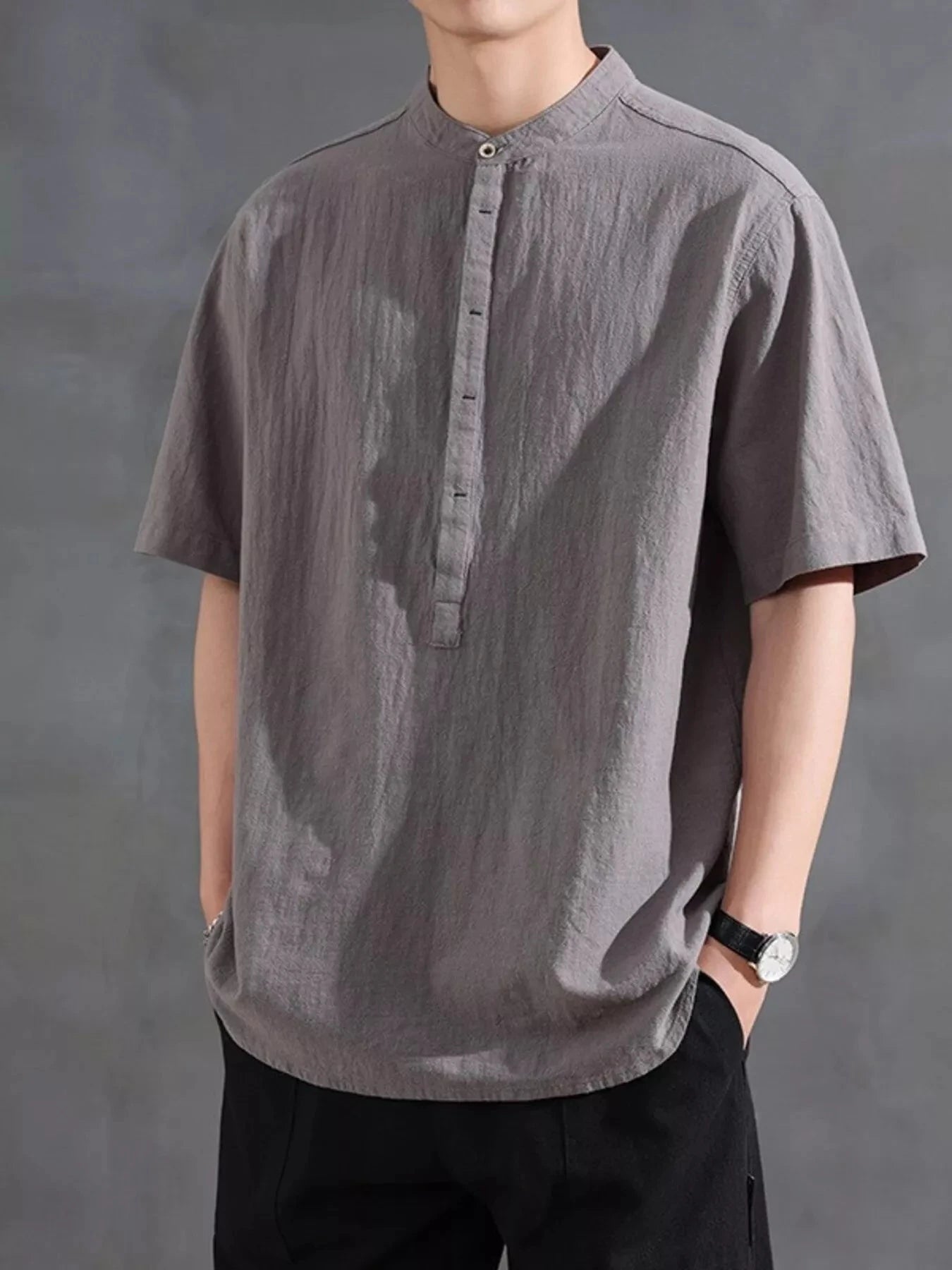 Men's Plus Size Button Detail Short Sleeve Shirt