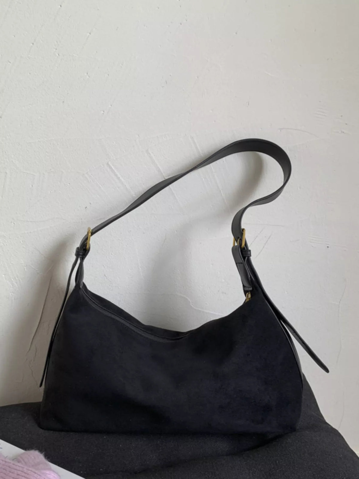 Solid Color Suede Hobo Crossbody Bag