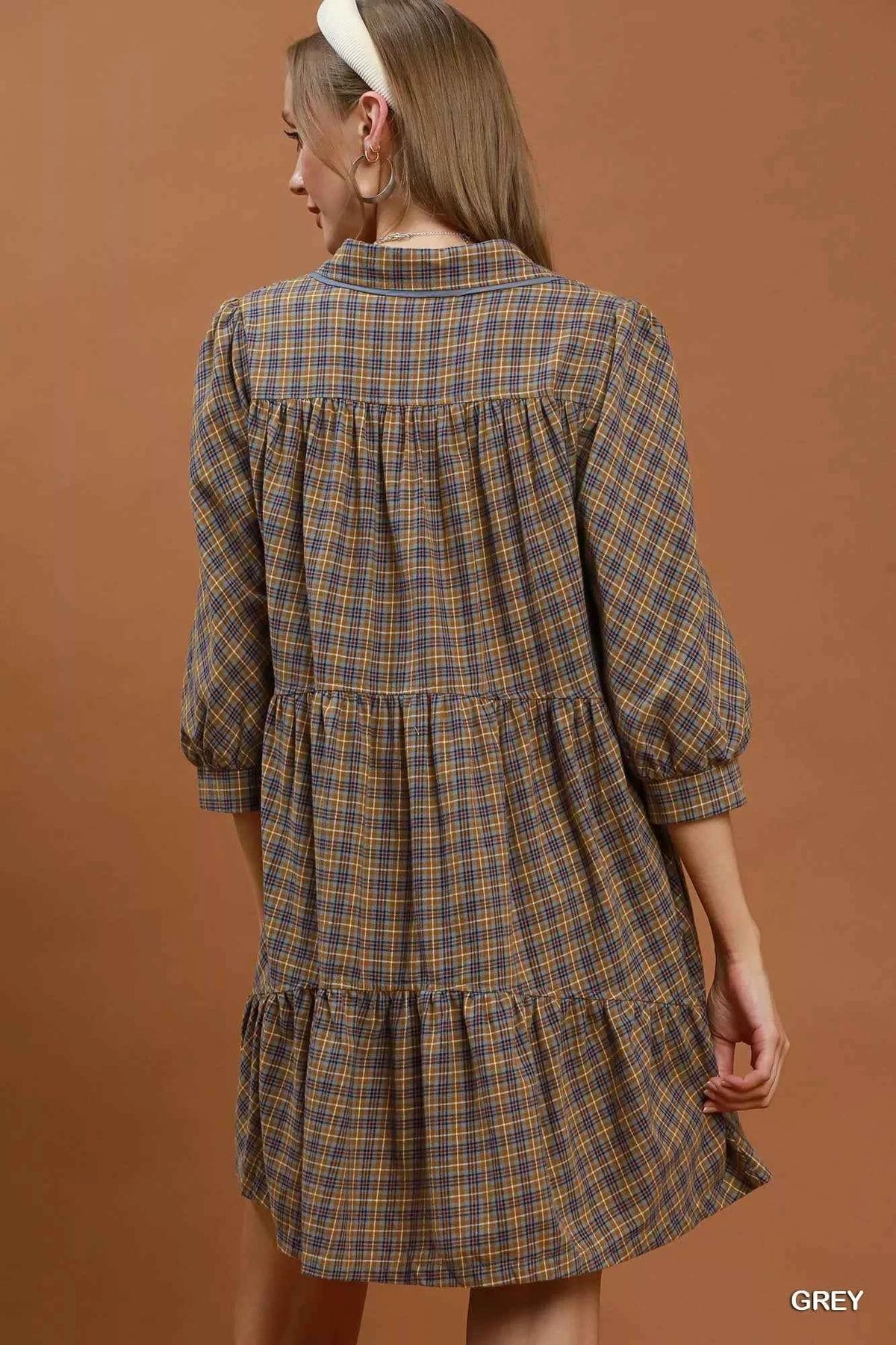 Umgee Plaid Button Down Oversized Shirt Dress