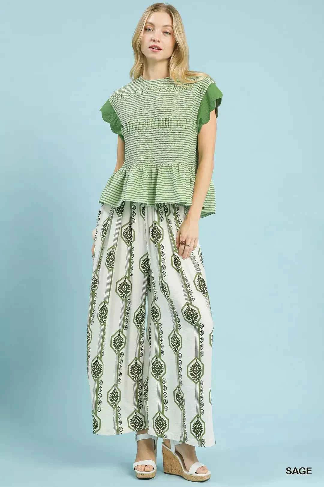 Umgee Geometric Boho Print Wide Leg Pants