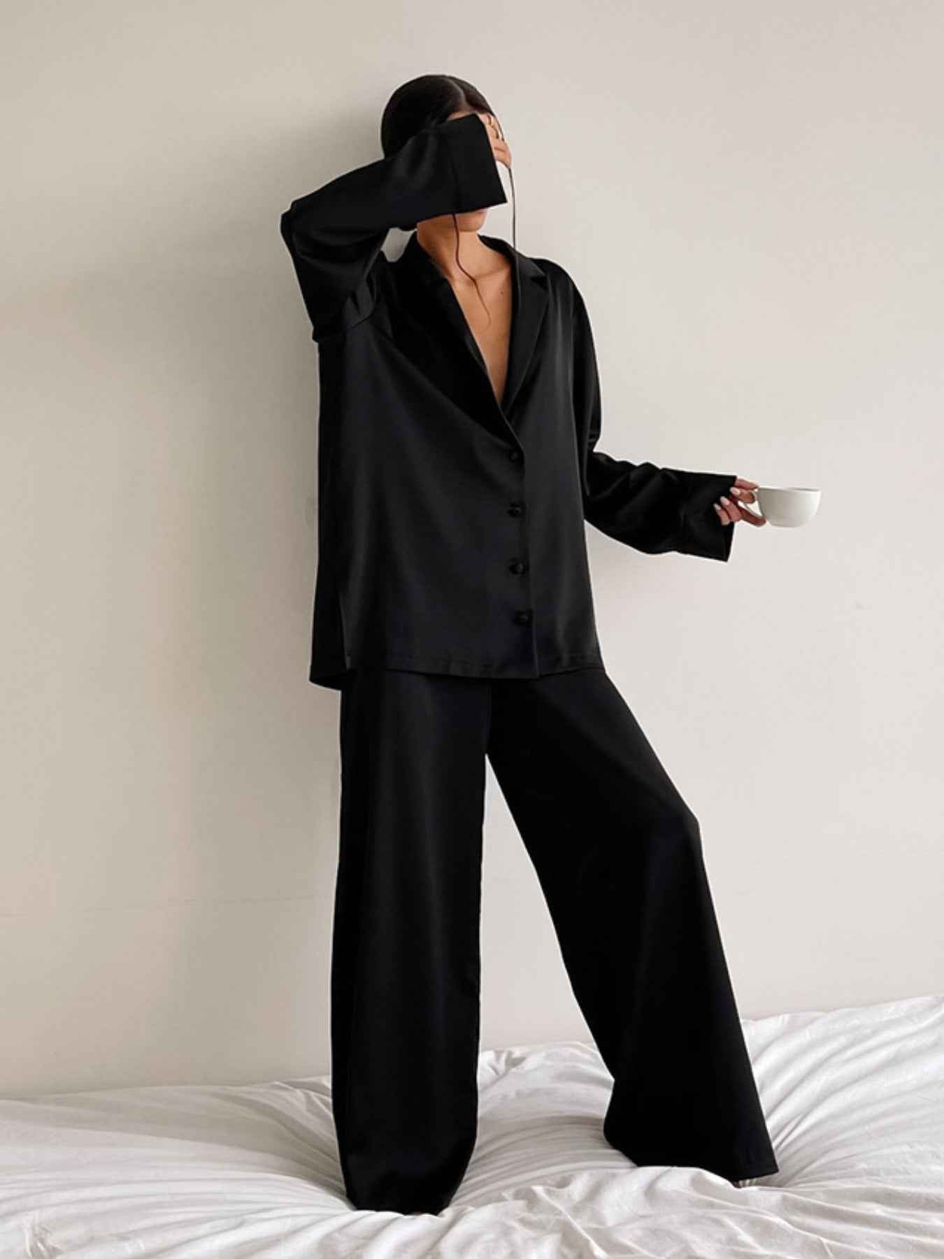 Long Sleeve Top and Wide Leg Pants Lounge Set