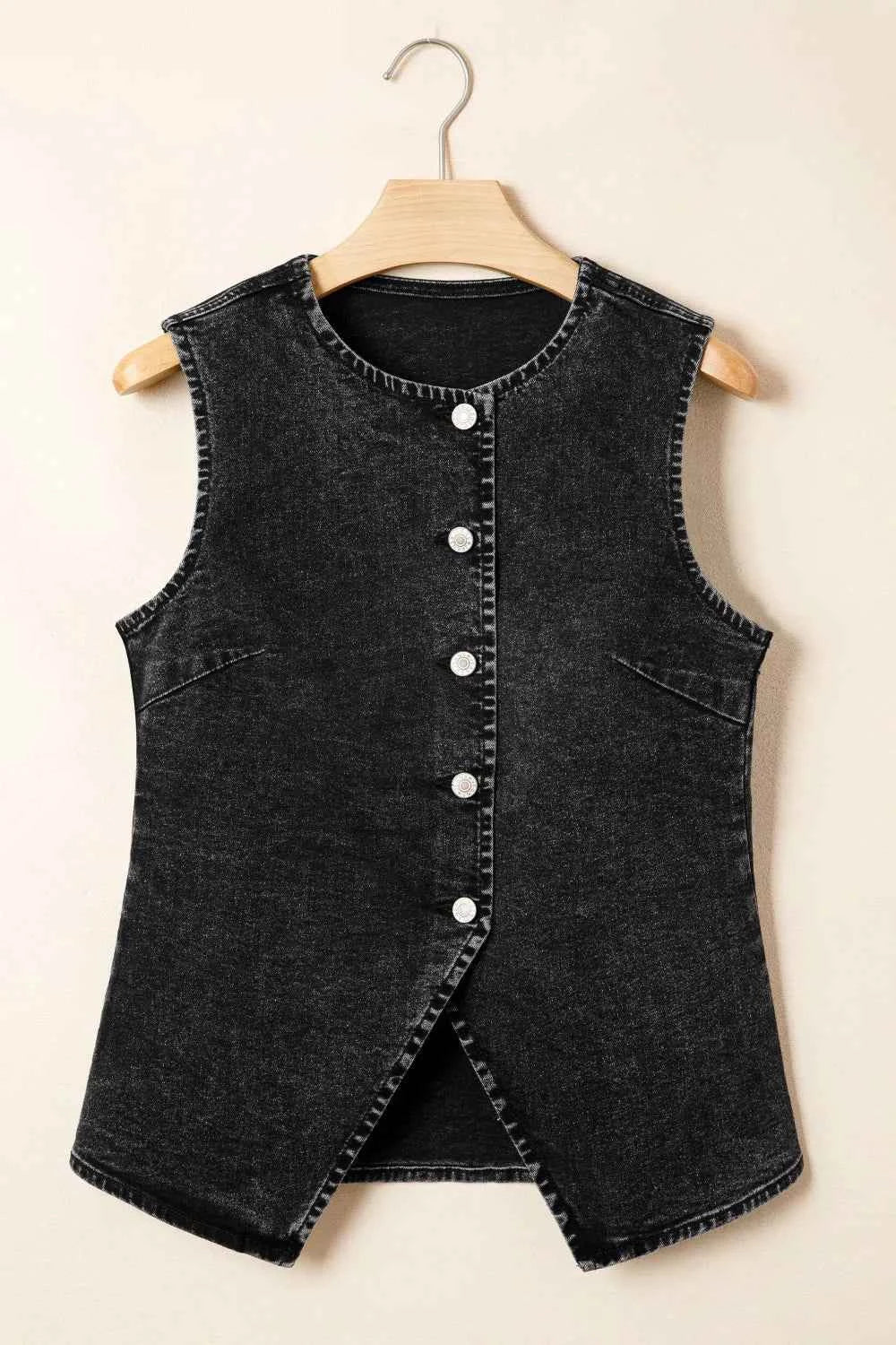 Vintage Wash Button-Down Denim Vest