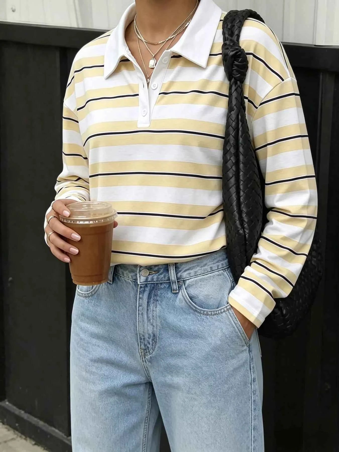 Striped Long Sleeve Polo Top