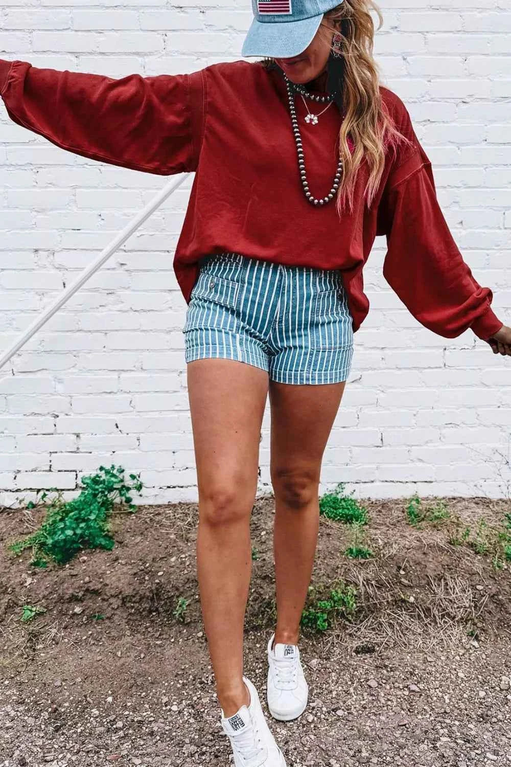 Ribbed Detail Drop Shoulder Cutout Back Sweatshirt