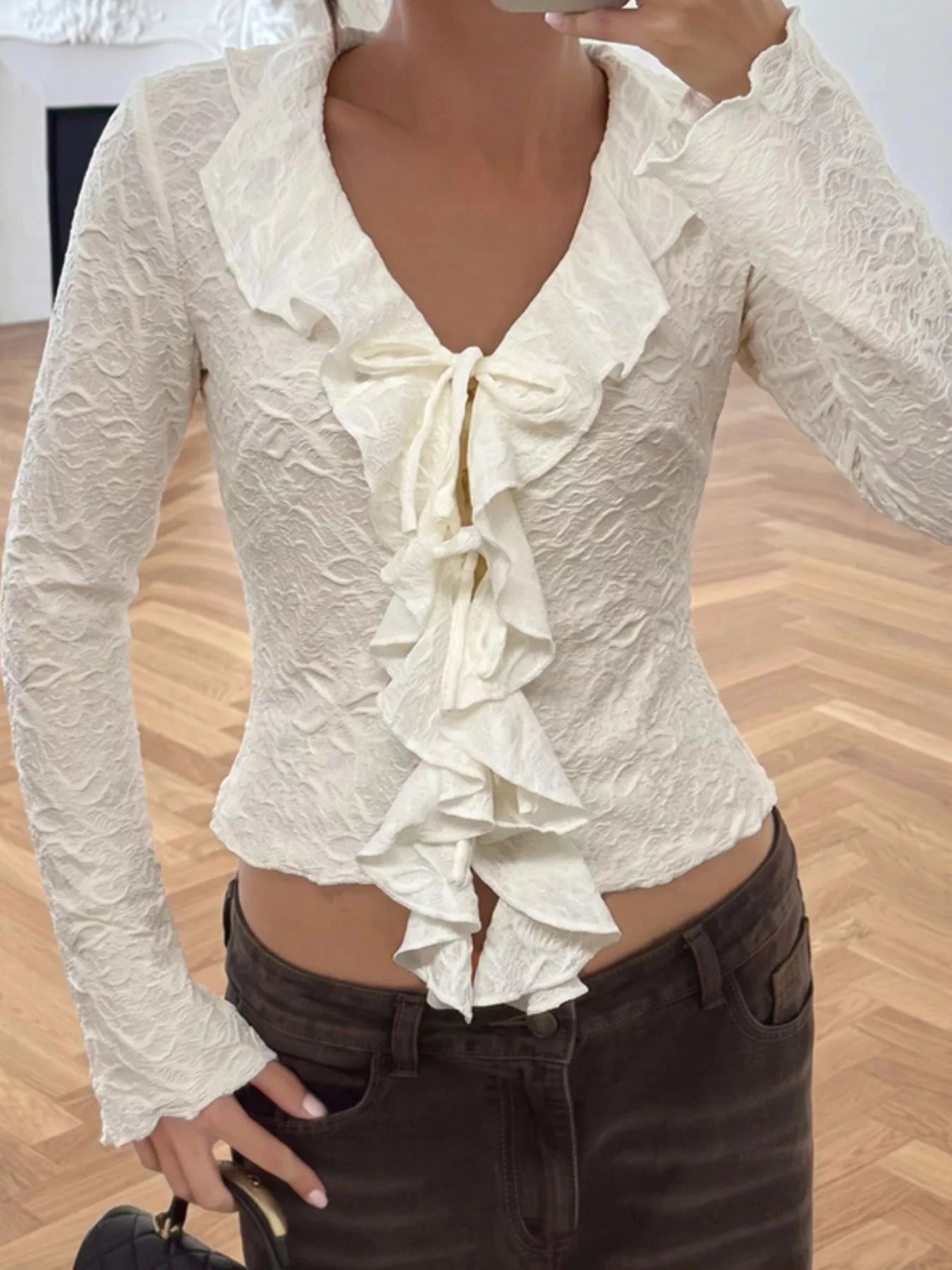 Ruffled Long-Sleeve T-Shirt. Ruffled Long-Sleeve T-Shirt