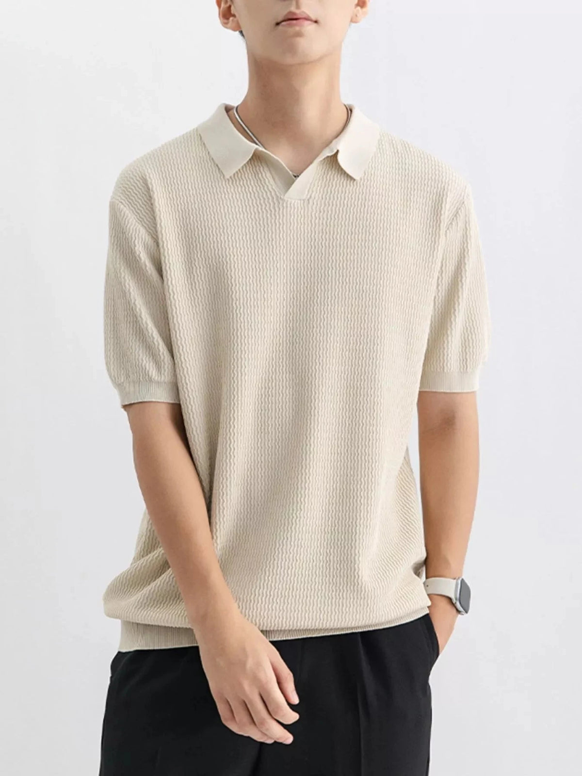 Men's Plus Size Textured Knit Short Sleeve Polo
