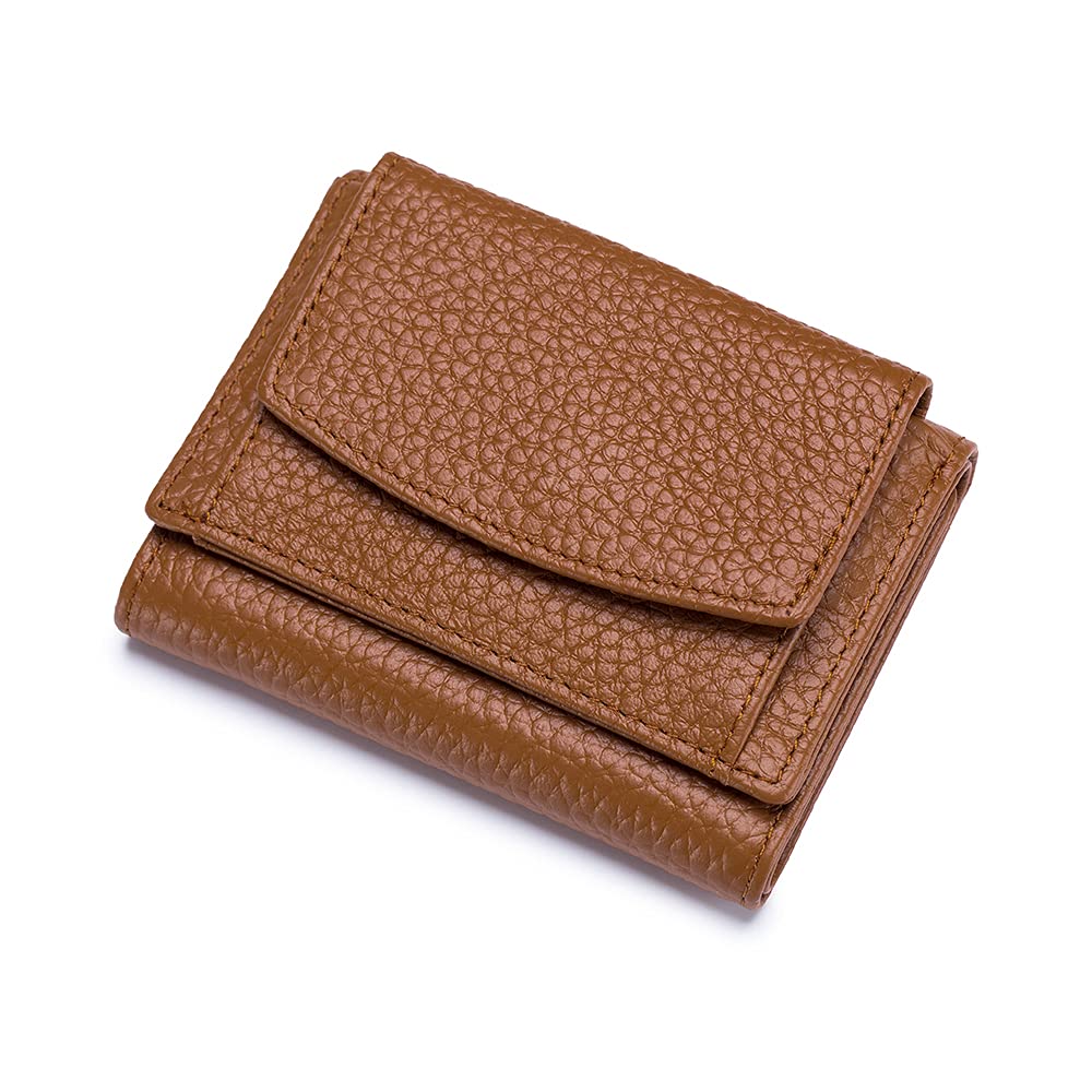 Yocipa Small Wallet For Women RFID Leather Compact Card Wallets Womens Thin Front Pocket Purse(Earth-Yellow)