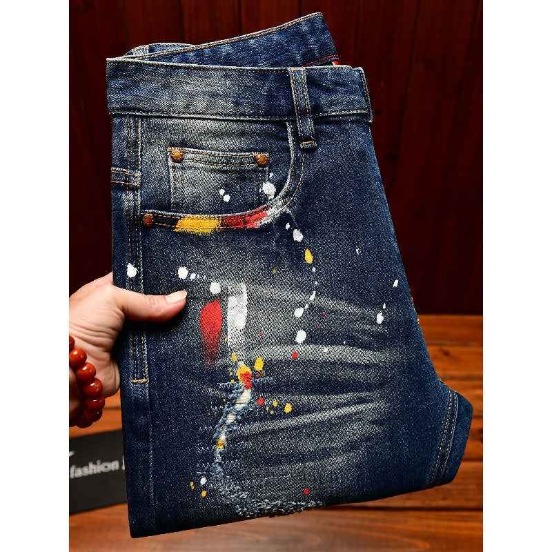 Men's Korean-Style Patchwork Ripped Jeans